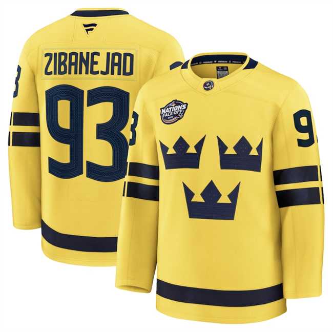 Men%27s Sweden #93 Mika Zibanejad Yellow 2025 4 Nations Face-Off Premium Stitched Jersey Dzhi